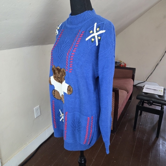 VTG Max and Diane Teddy Bear Sweater Blue Knit Pullover 80s 90s Style M - Picture 3 of 11